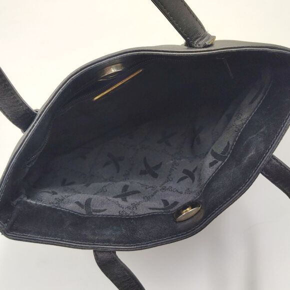 Paloma Picasso Vintage Black Leather Tote Bag Purse   w/Gold Accents - Picture 14 of 15